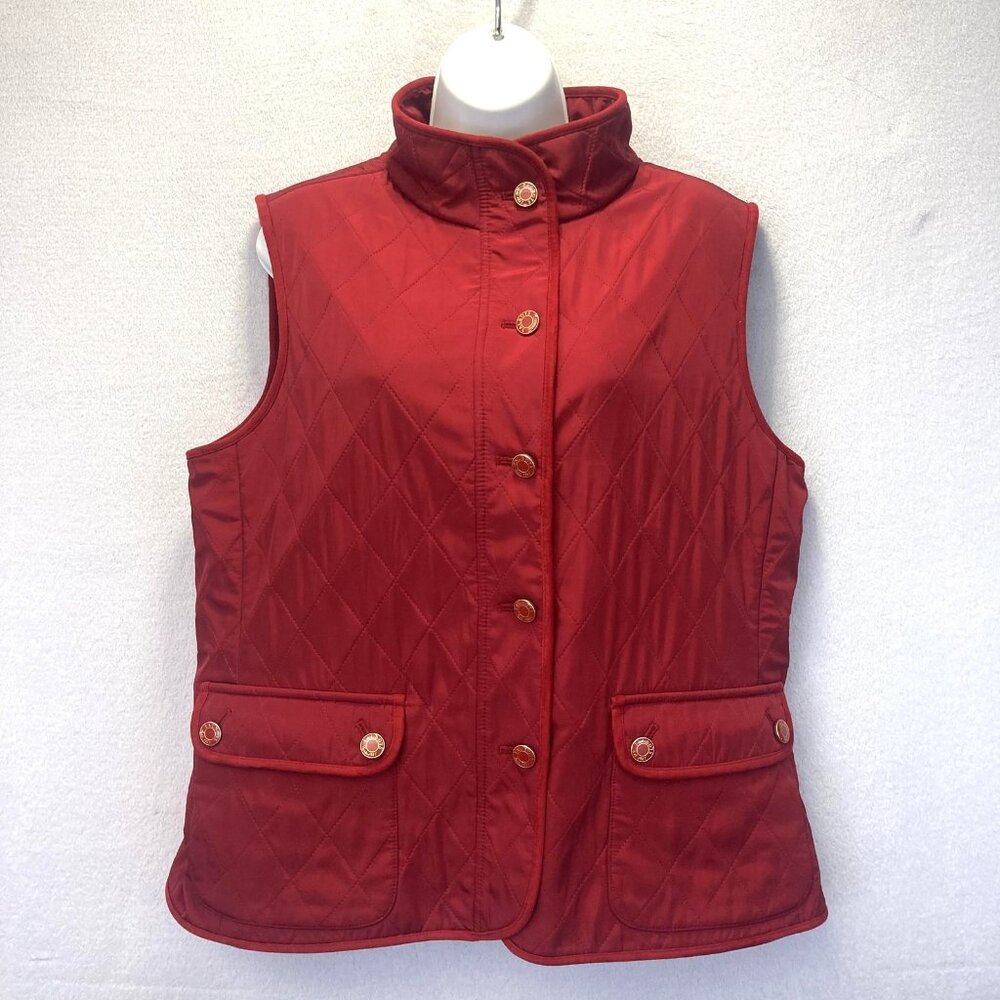 Talbots Quilted Fleece Lined Vest Womens Petites Large PL Red Button Up Pockets